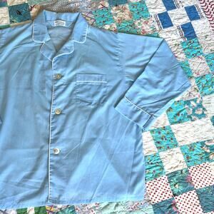 Vintage 60s Baby Blue Cotton Blend Boyfriend Pajama Top